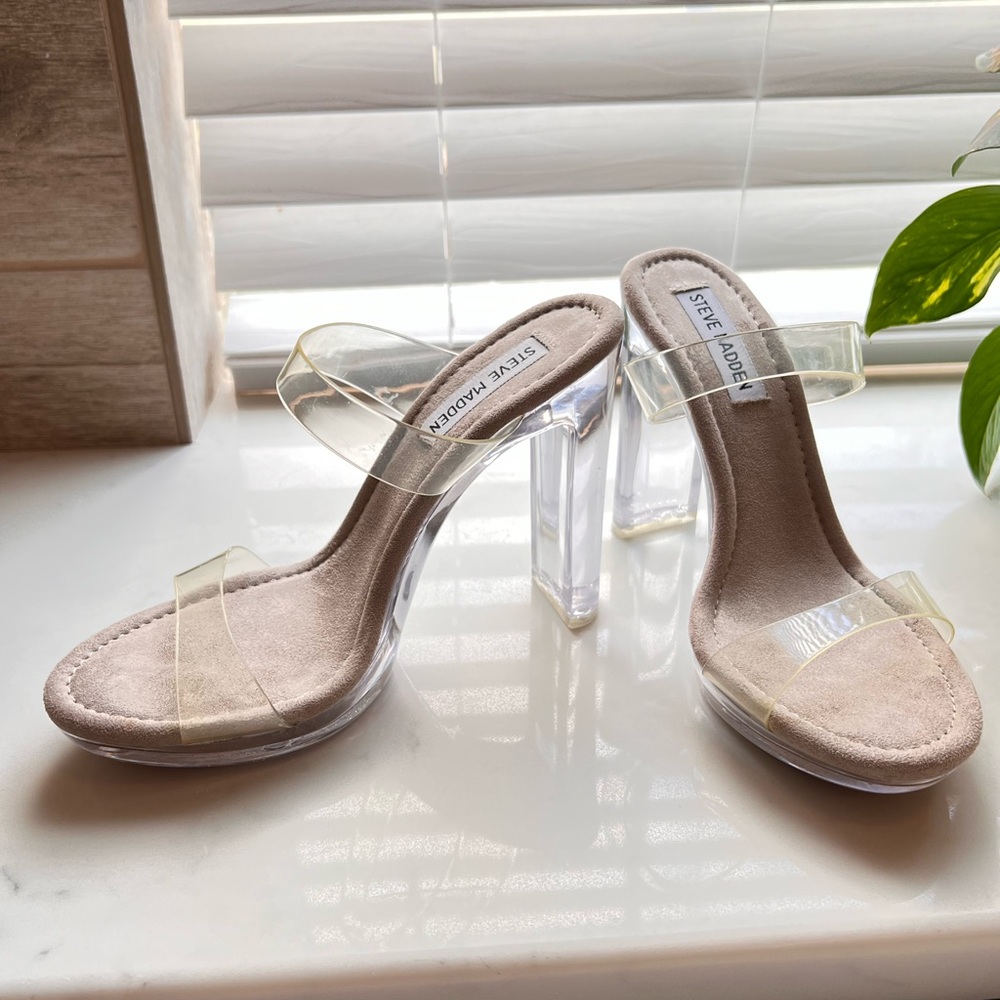 Worn 1x Steve Madden clear glassy block lucite heel